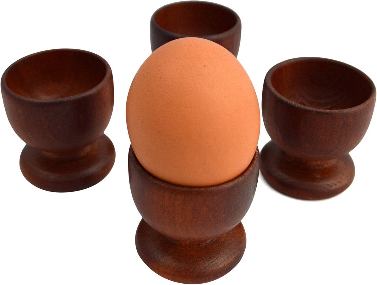 Set van 4 Houten Eierdopjes - Stevig en Stijlvol Serveergerei