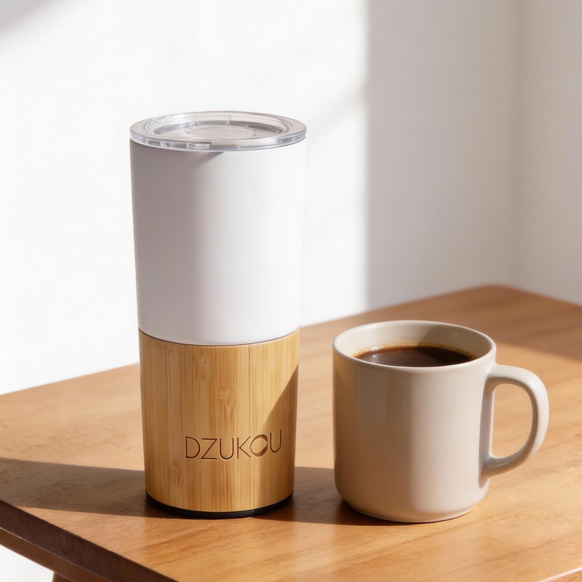 Dzukou Koffiebeker to go 470 ml RVS Bamboe – Herbruikbaar & lekvrij design — cadeau in Koken & Dineren - foto 4