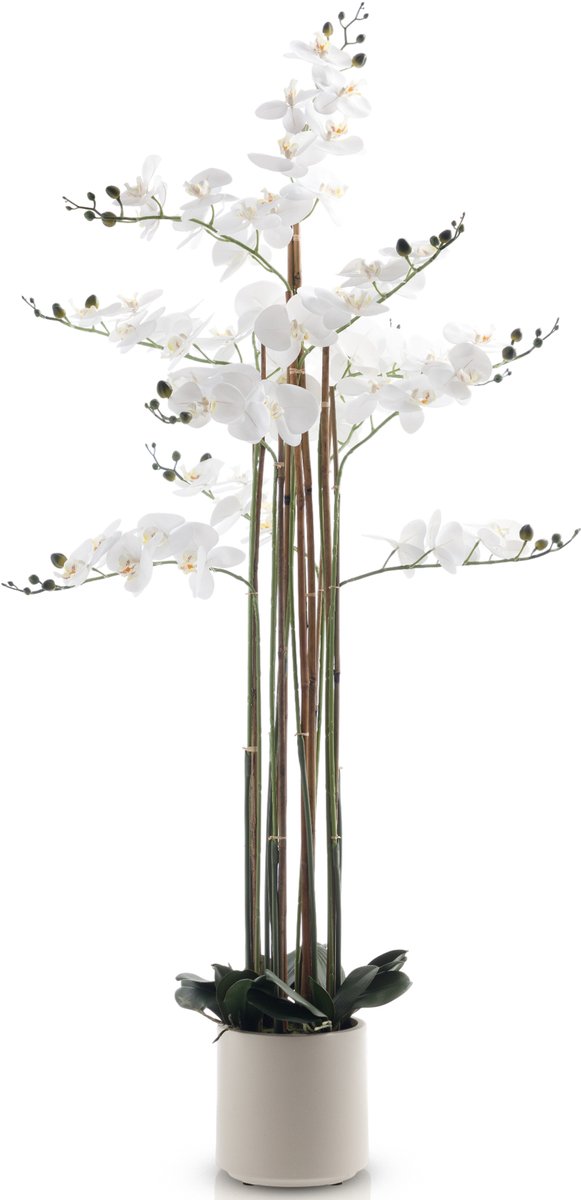 Meisterhome Kunstplant Orchidee XL 145 cm – Luxe Kunstorchidee Phalaenopsis – Wit – Met Pot – Realistisch