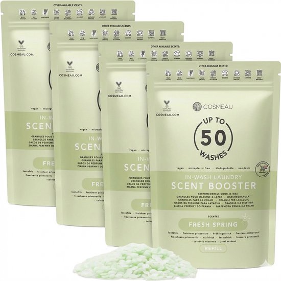 Cosmeau NL Geurbooster 200 Lentefris Navulling Refill - Geurparels - 200 Wasbeurten - Fris - 1000g - Geurkralen Wasparfum Scent Booster