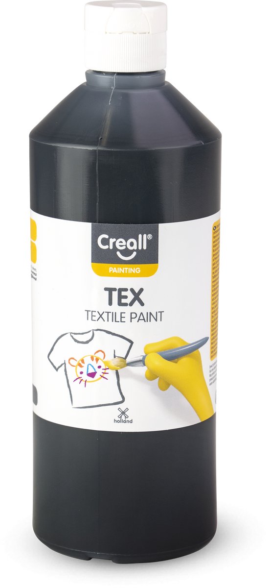 Creall Tex - Textiel- & Stoffenverf - Zwart - 500ml - Machine wasbaar na fixatie - Voor T-shirts, jeans, schoenen, stoffen tassen, meubels en auto-interieurs/hemelbekleding - Gemaakt in NL - Glutenvrij