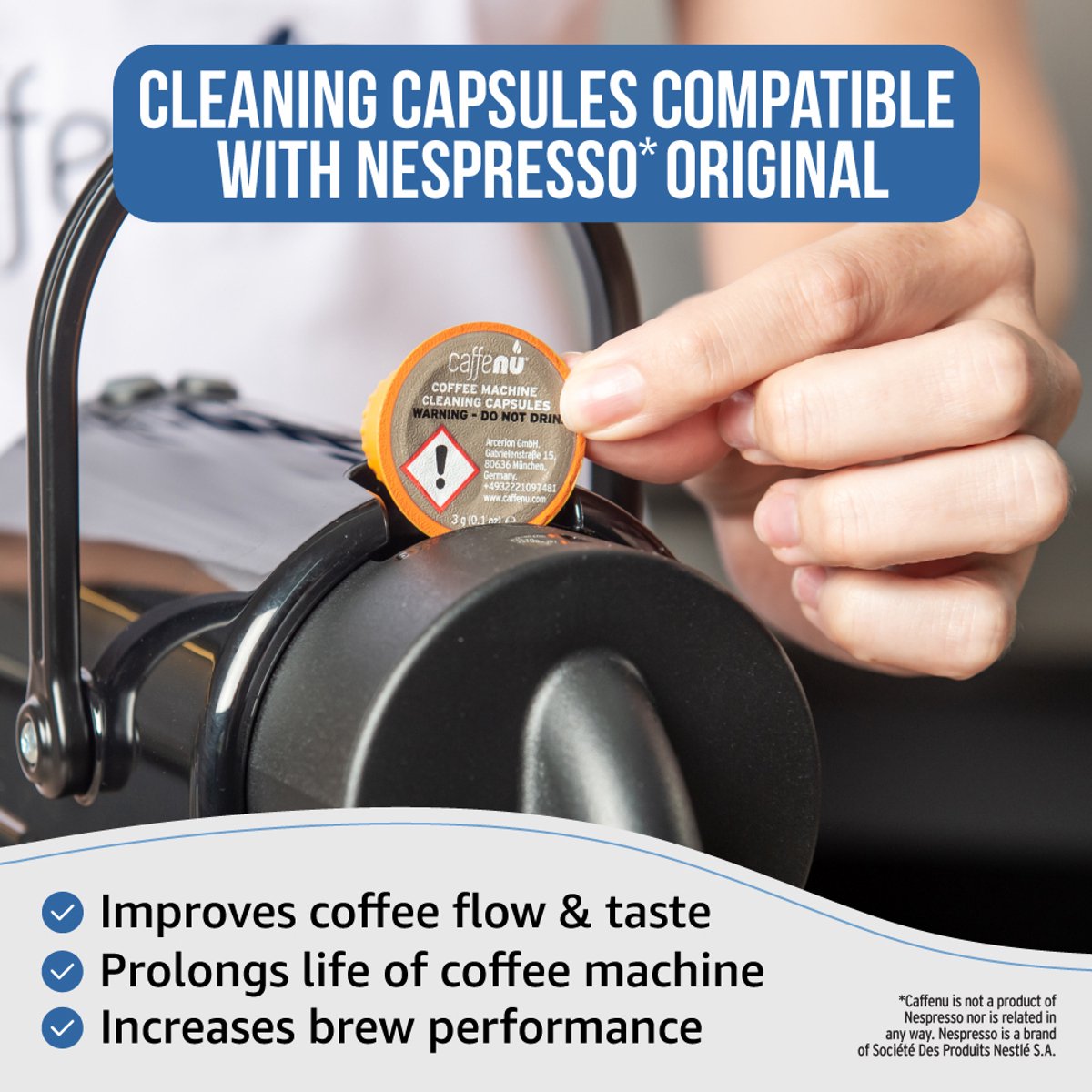 Caffenu Reinigingscups voor Nespresso Original - 10 Reinigingscapsules - Koffiemachine Reiniger - Verbetert Smaak & Levensduur Koffiezetapparaat thumbnail 3