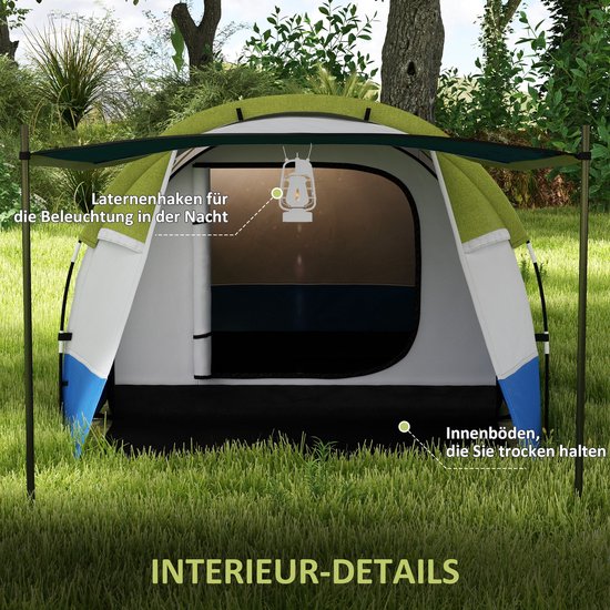 Outsunny-Campingzelt-Polyester, Fiberglas-420L x 200B x 150H cm-Grün van Merkloos — afbeelding 2