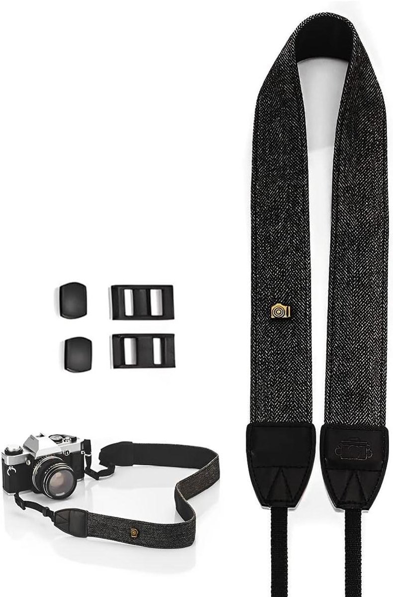 Camerariem voor SLR-camera's, verstelbaar, katoen, 22 lb draaggewicht, zwart
