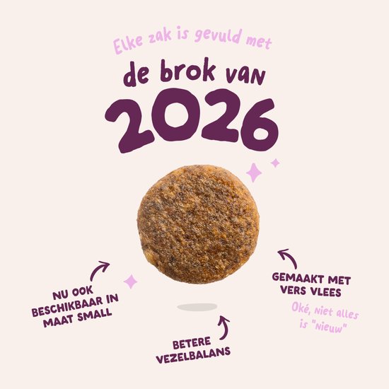 Eén Edgard & Cooper brok, omringd door tekst over vers vlees en vezelbalans.