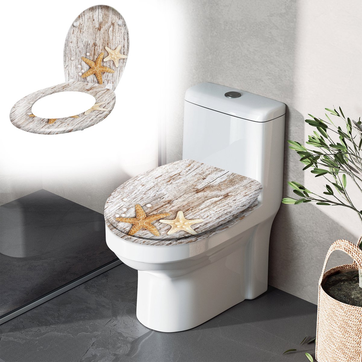 Aufun Toiletbril met Softclose - Parelzeester - 45 x 38cm - WC-Bril van MDF met Thermohardend Deksel