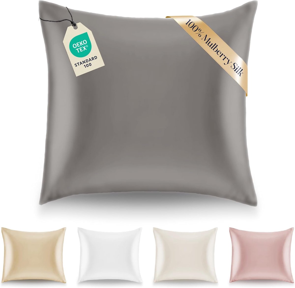 Famanu Zijden Kussensloop Voor Kussen 60 x 60 cm Zilvergrijs Dikte 19 Mannen Silk Pillow Case 100% Dubbelzijdige Moerbeizijde Verkocht per eenheid Kussenhoes Silver gray