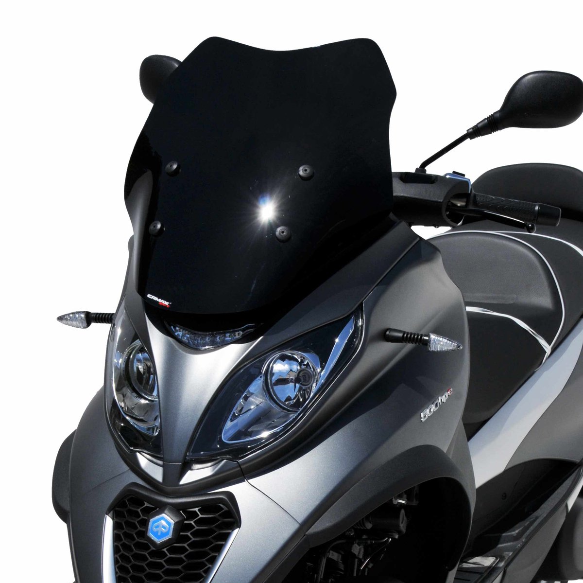 Ermax Sport Windscherm 51 cm – Piaggio MP3 350 / 400 / 500 HPE (2018–2022) – Donker Zwart Opaque – 4‑punts Bevestiging – 0353015‑56