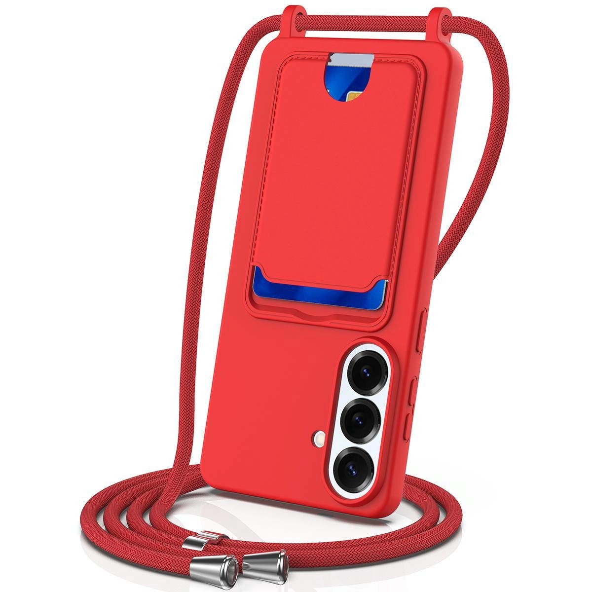 Mobigear Telefoonhoesje geschikt voor Samsung Galaxy S26 Plus Siliconen met Kaarthouder | Mobigear Lanyard Card Hoesje met koord en Pasjeshouder | Kaarthouder voor 1 Pasje | hoesje met koord Telefoonhoesje voor Pinpas / OV Kaart / Rijbewijs - Rood