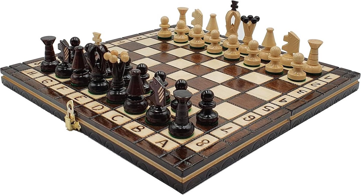 Houten Schaakspel Inklapbaar met 32 Figuren - Klassiek Schaakbord 31x31 cm