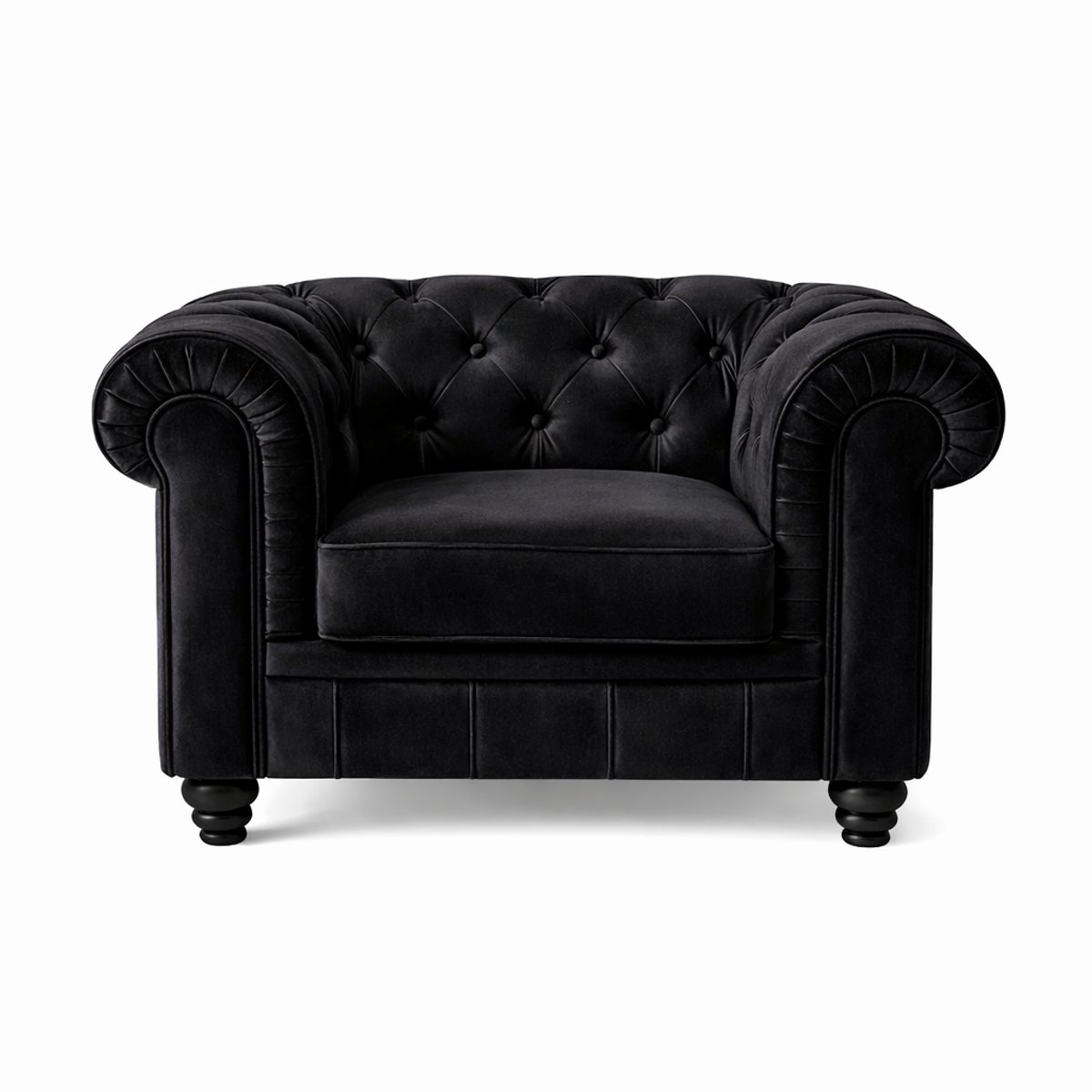 Chesterfield Bank 1-Zits - Stoel - Zwart - Velvet - Sofa - Fauteuil - Chesterfield Chair