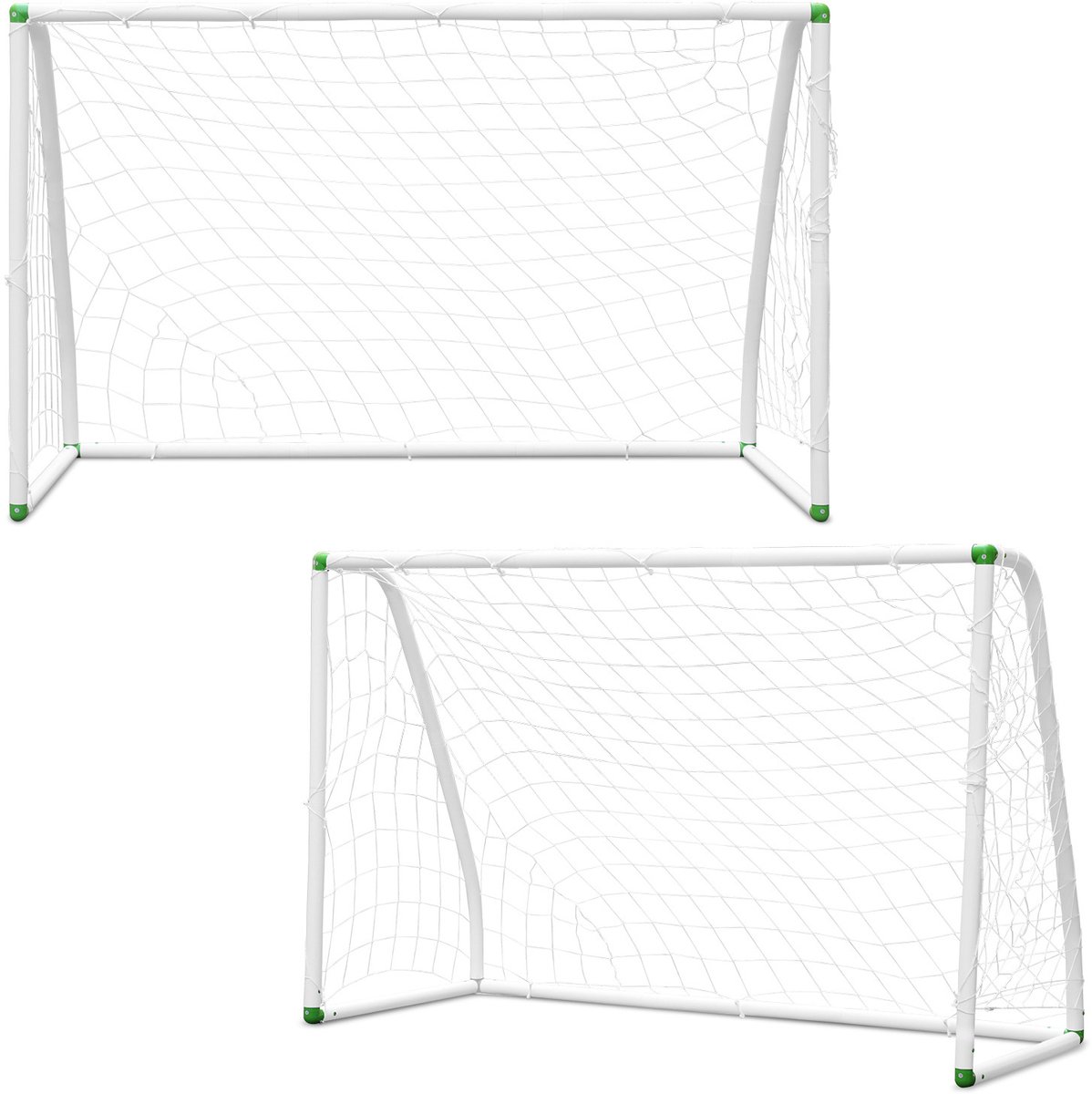 2x PVC voetbaldoel met rebounder 180 x 120 x 80 cm voor tuin- en buitenspellen wit