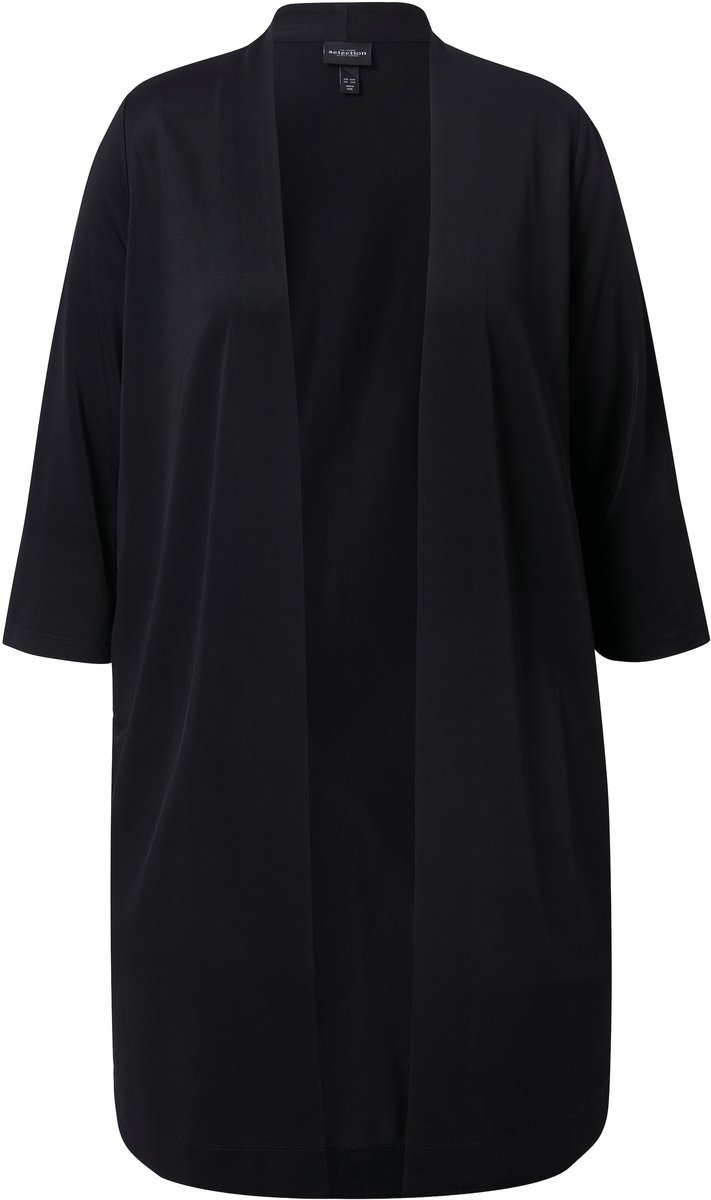 Ulla Popken - Dames - Lang vest van slinky-piqué sjaalkraag 3/4-mouwen - Zwart - Maat 58+