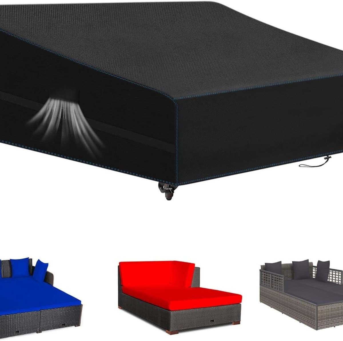 Famanu Zware waterdichte tuinmeubelhoes voor sofa en tuinbank - weerbestendige en duurzame beschermhoes voor patio en terras - geschikt voor loveseat en bench - zwart