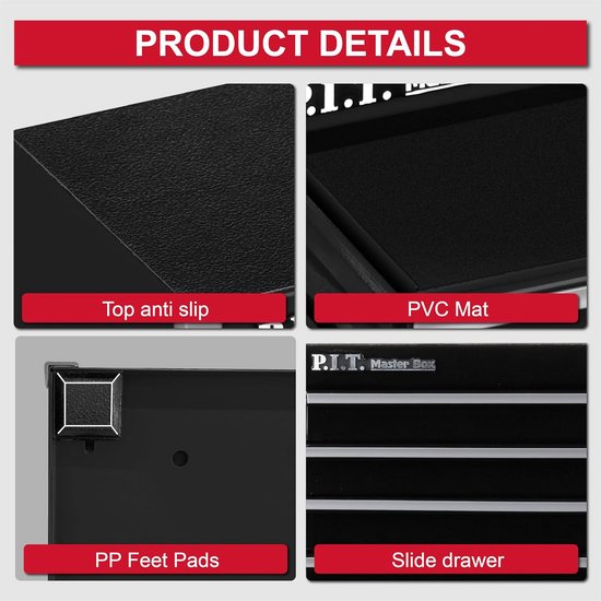 P.I.T. Mini Groene Gereedschapskist, Draagbare 3 Lade Stalen Gereedschapskist met Magnetische Tab Locking, Groene Micro Top Borst met Liner voor Gereedschap Opslag, Thuis DIY