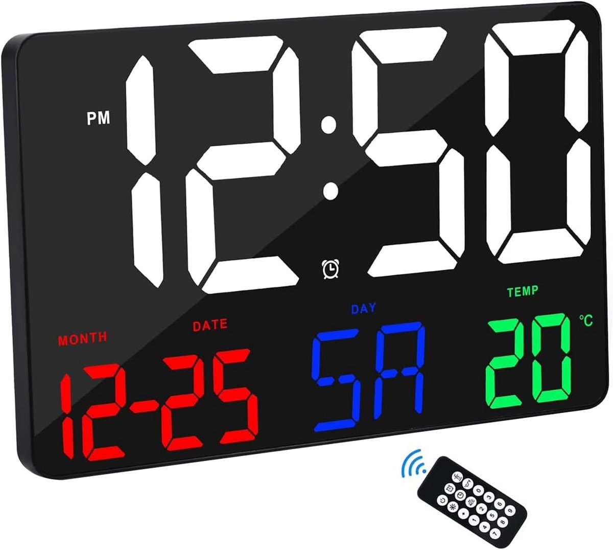 Digitale Wandklok met Dimbaar LED Display, Snooze, Datum en Temperatuurweergave