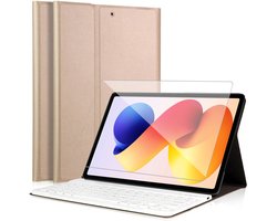 Hoes met toetsenbord geschikt voor Xiaomi Redmi Pad 2 Pro - Screen Protector GlassGuard - Keyboard Book Case Cover Hoesje Goud & Screenprotector