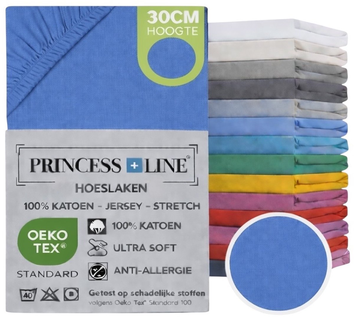Princess Line- Comfortabel Ultra-Soft-Hoeslaken -100% katoen-Jersey -Stretch -Strijkvrij- Rondom elastiek-Hoekhoogte tot 30cm-Twijfelaar-120x200 cm-Blauw