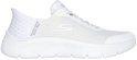 Witte Skechers GO WALK FLEX sneaker, zijkant zichtbaar, met ademende mesh en golfpatroon op de hiel.