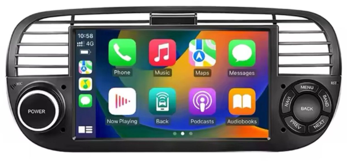 Navigatiesysteem auto met scherm - autoradio geschikt voor CarPlay en Android auto - bluetooth radio - geschikt voor Fiat 500 2007-2015
