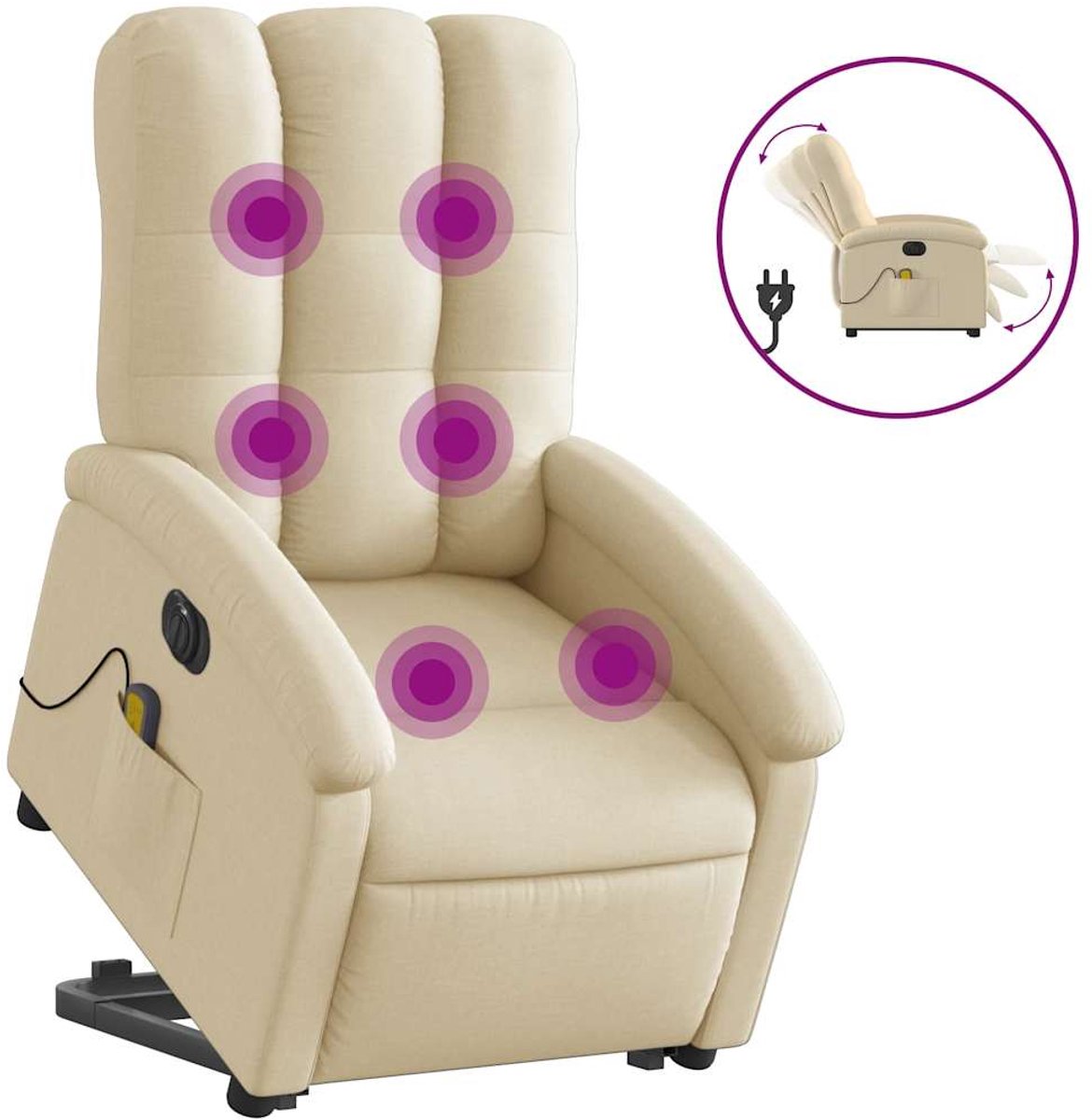 vidaXL Sta-op-massagestoel - elektrisch - verstelbaar - stof - crèmekleurig