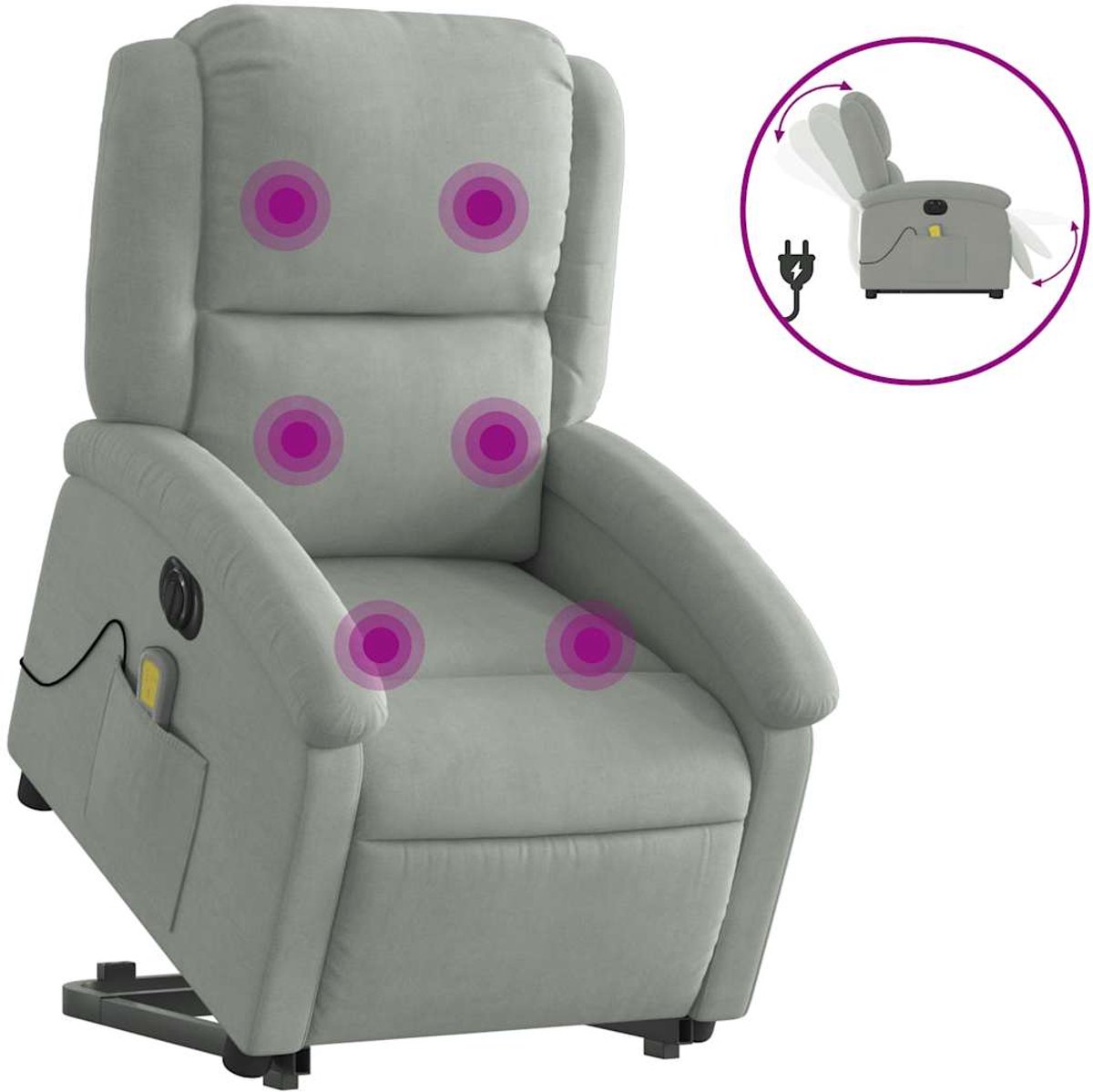 vidaXL Sta-op-massagestoel - elektrisch - verstelbaar - fluweel - lichtgrijs