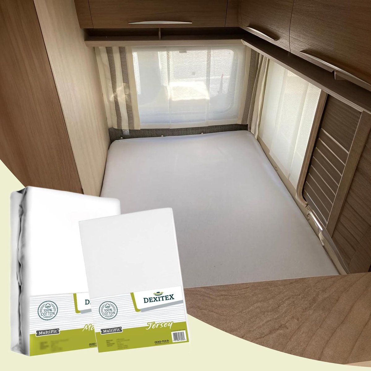Dexitex Hoeslaken en bedlaken camper, Frans beddengoed voor caravans en bed, Oeko-Tex, 1 stuk, wit