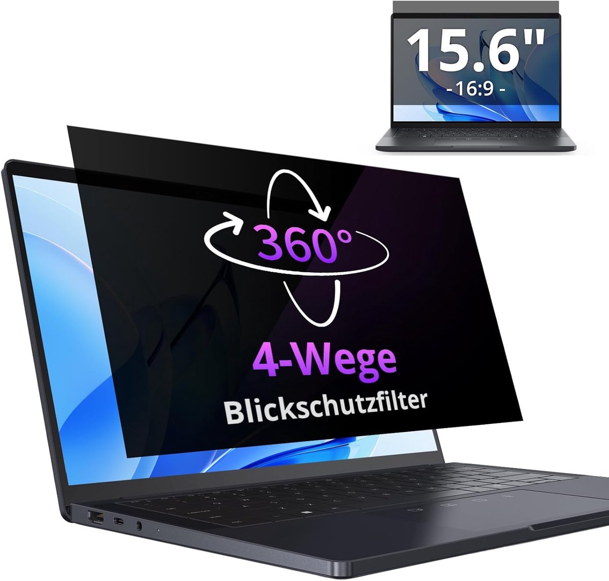 Famanu - Privacyfilter laptop - 15,6 inch - 360° - Anti-reflectie - Universeel