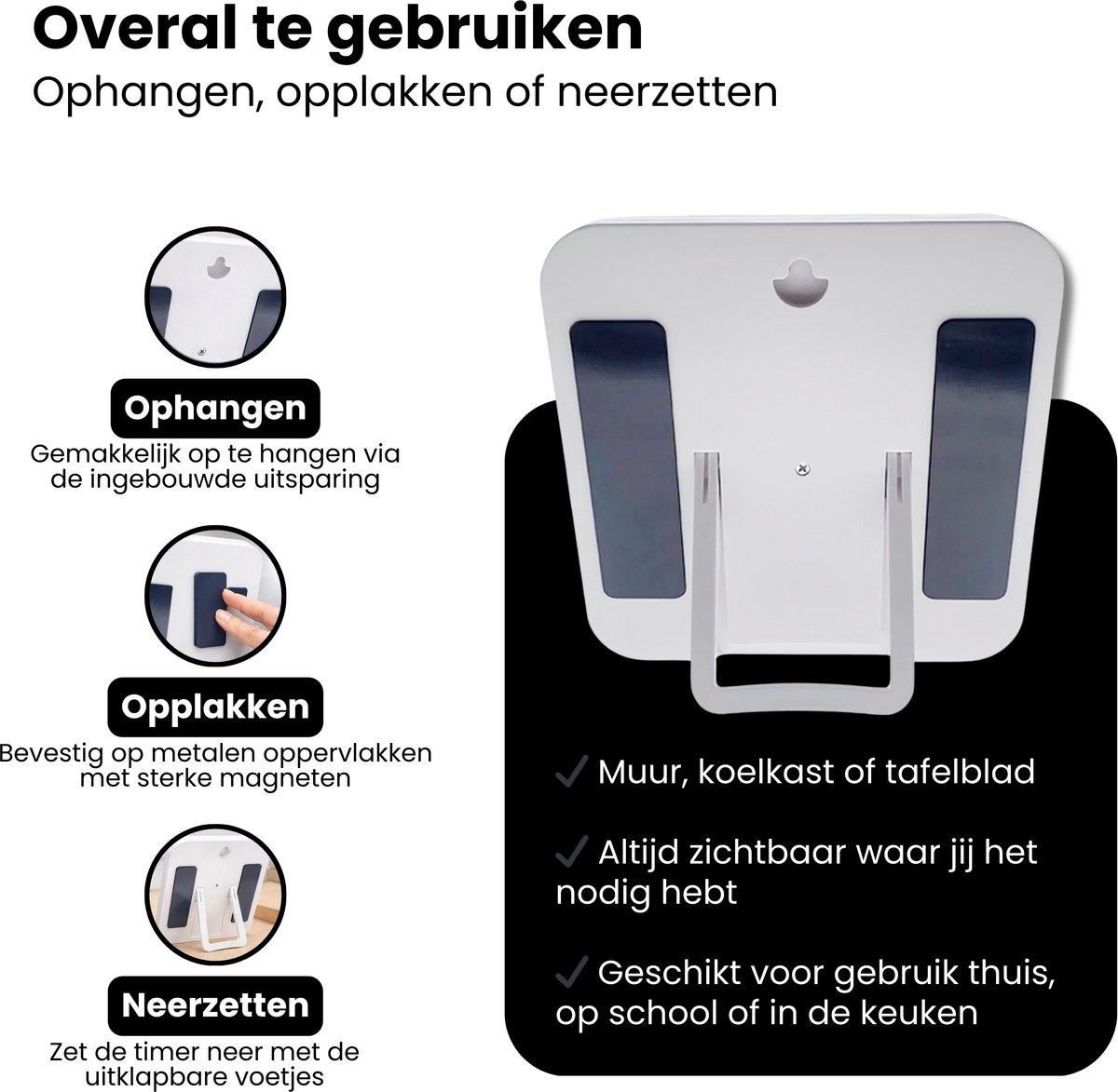 Leerklok Wit - 19cm x19 cm - Aftelklok - Kookwekker Analoog - Leer Klok kijken — afbeelding 3