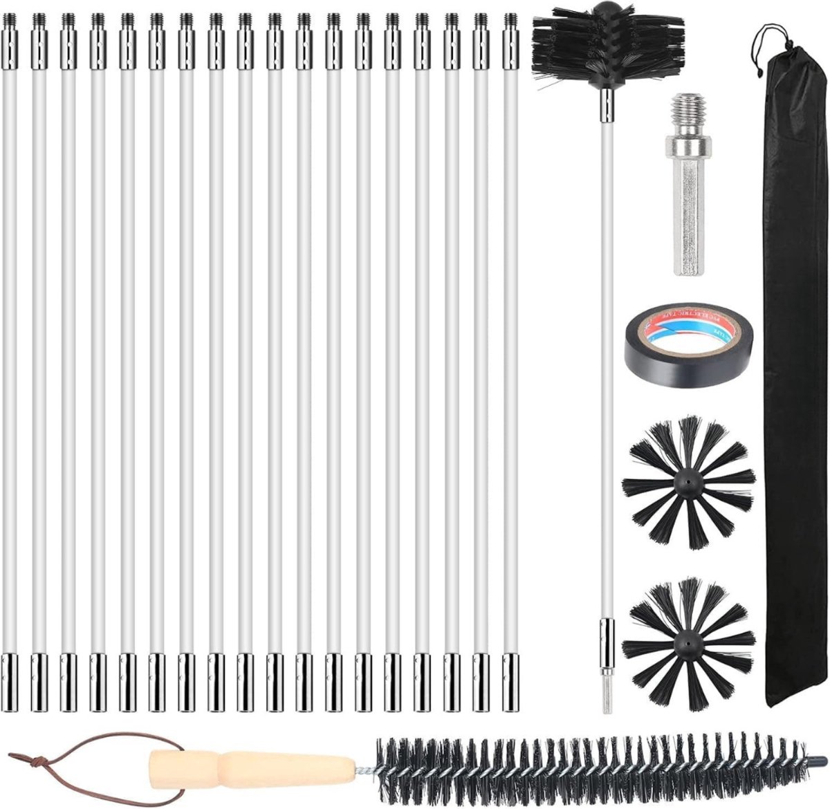 Quvo® Schoorsteenveegset - Schoorsteen Borstel Met 15 Flexibele Stangen van 410 mm – Schoo
