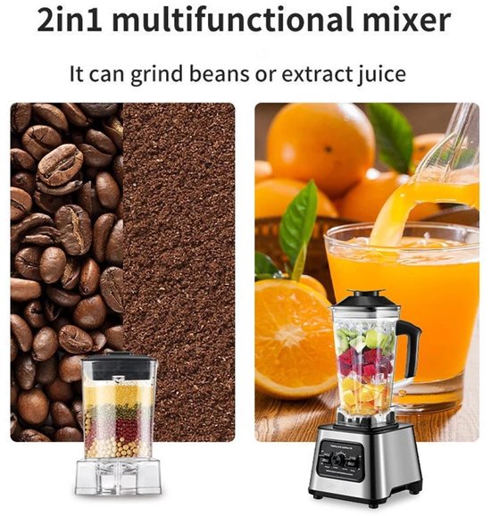 Kelseek Blender - Mixer - Juicer - Smoothie maker - Keukenmachine - Tafelblender - Keukenmixer - 2.5L - 6000W - EU-stekker - Zilver van Kelseek — afbeelding 5