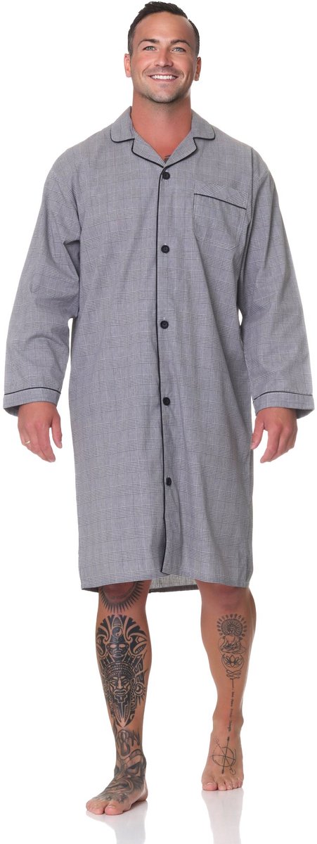 Normann geweven herennachthemd met lange mouwen en knoopsluiting - ook in oversize