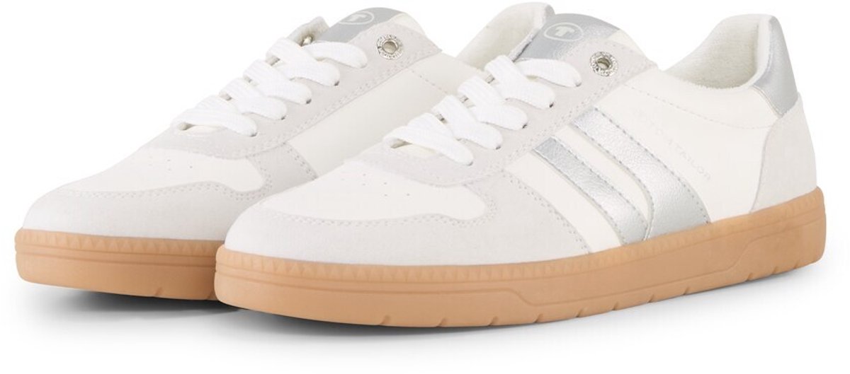 Tom Tailor - Sneakers met metallic details - Maat 37 - white grey