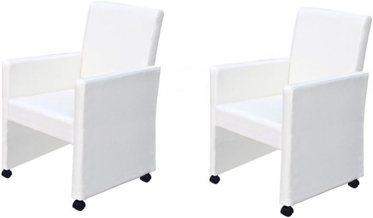 Set van 2 Gestoffeerde Eetkamerstoelen met Wielen - Wit