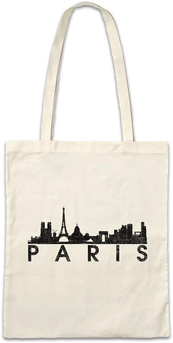 Canvas Shopper Tas met Parijs Skyline Print Beige