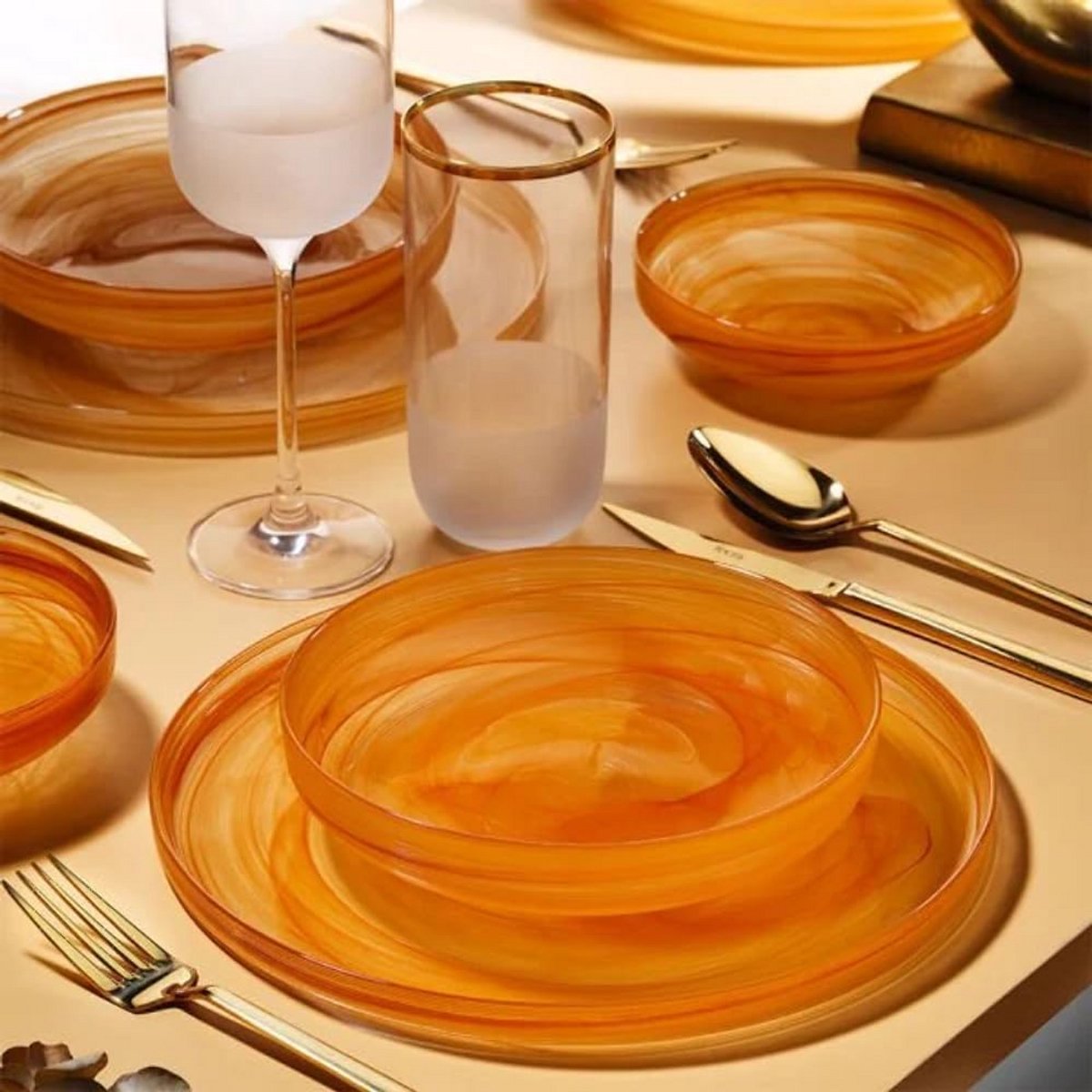 18-delig Diner- en Pastaset voor 6 Personen van Glas - Oranje Servies