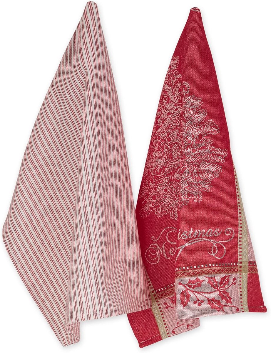 Set van 2 Katoenen Keukendoeken - Vintage Kerstdessin - Absorberend & Sneldrogend