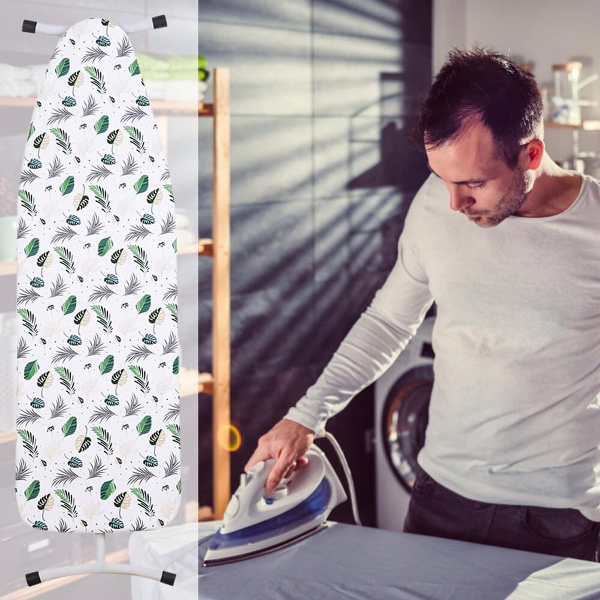 Strijkplankhoes Katoen Groen Bladeren - Elastisch en Wasmachinebestendig - Universele Maat 135x52 cm