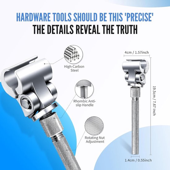 Door hinge adjustment wrench showing textured knurled handle and adjustable head