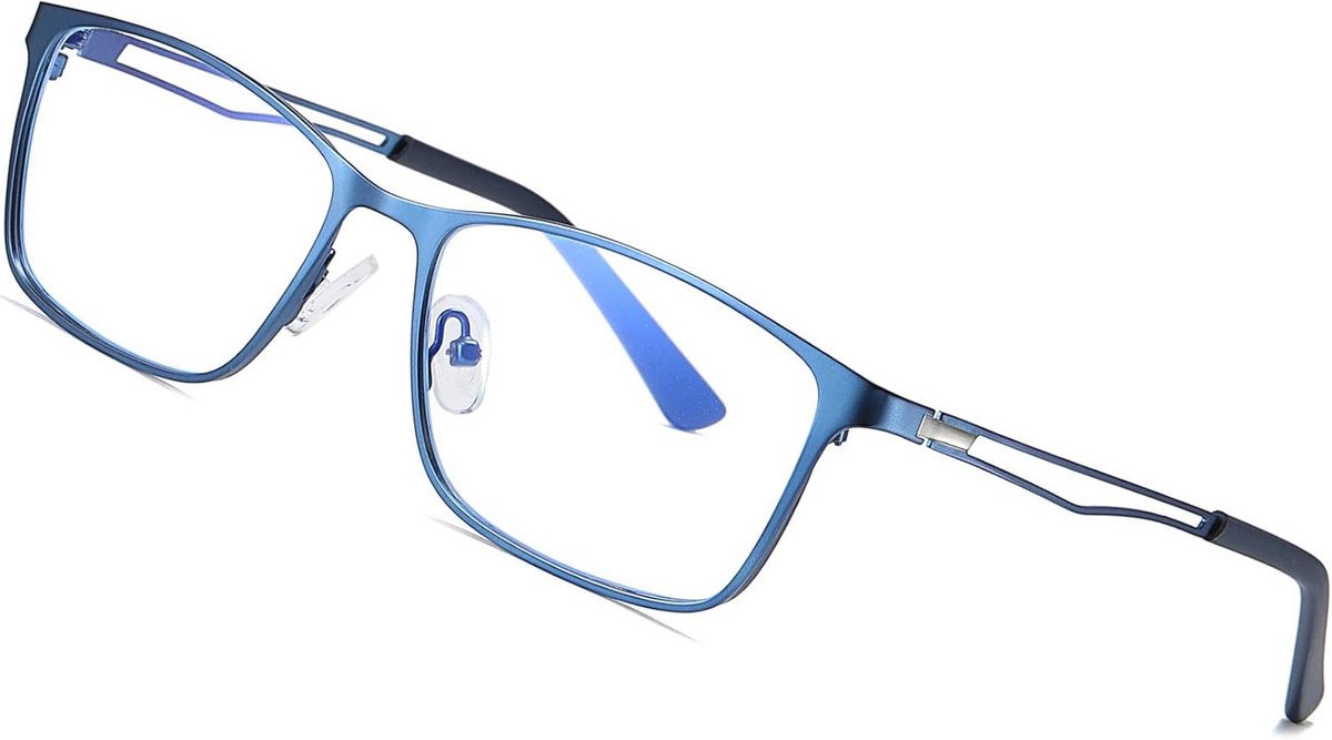 Blauw Licht Bril zonder Sterkte voor Heren - Rechthoekig Metaal Frame - Anti Vermoeidheid & UV Bescherming