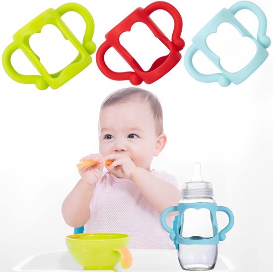 3-pack siliconen babyfles handgrepen voor smalle flessen - ergonomische flessenhouder - kinderen - baby - Dr. Brown - handig in gebruik van Merkloos — afbeelding 5