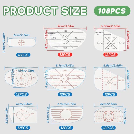 Golf Impact Stickers - Set van 108 stuks voor IJzer en Houten Putter - Golf Swingtrainer met Nauwkeurigheid en Afstand van GOLF — afbeelding 5