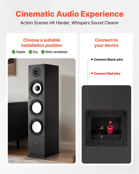 VEVOR Staande Luidspreker 2-Weg Systeem Hifi 200W 70Hz–20kHz 2,54CM Tweeter van Merkloos — afbeelding 3