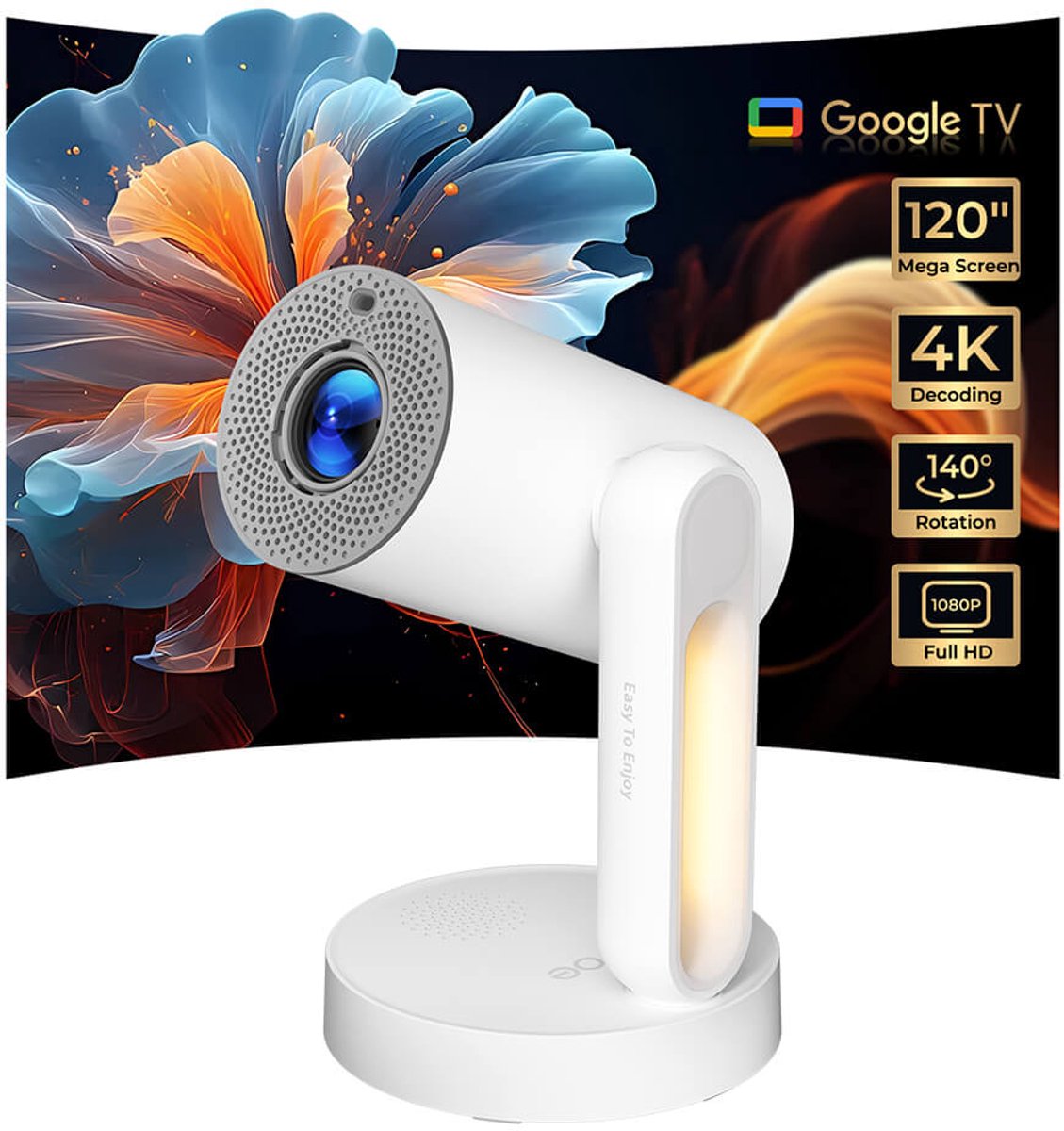 ​ETOE Starfish Plus Projector - Google TV, 4K, 300 ANSI, Auto Keystone, 140° Draaibaar, Nachtlamp​​