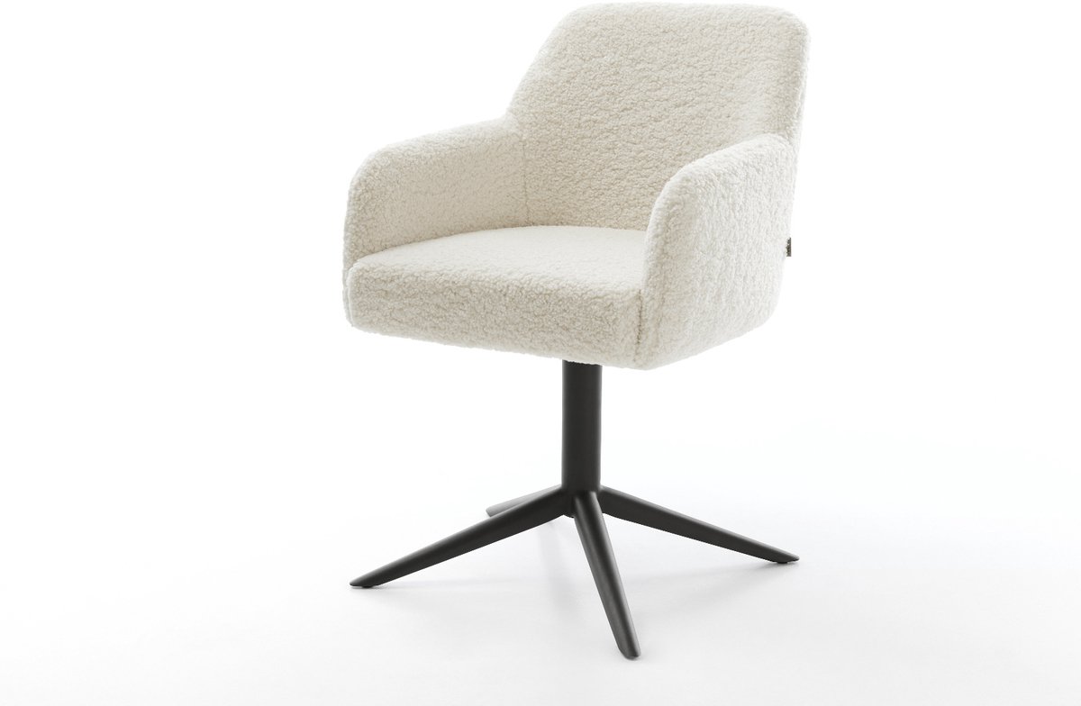 Eetkamerstoel Greg-Flex kruispoot zwart teddy beige 360° draaibaar rocker-functie pocketve