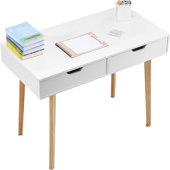 VEVOR Kinderbureau, Klein Bureau met Lade Werktafel Hout, Wit-Hout