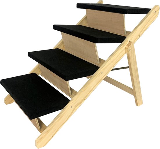 2-in-1 hondentrap, opvouwbare hondenhelling, huisdiertrap van hout en vilt, kattentrap, huisdier, helling, trap voor honden, katten, dierentrap voor bed, bank, auto, belastbaarheid tot 80 kg NAIZY