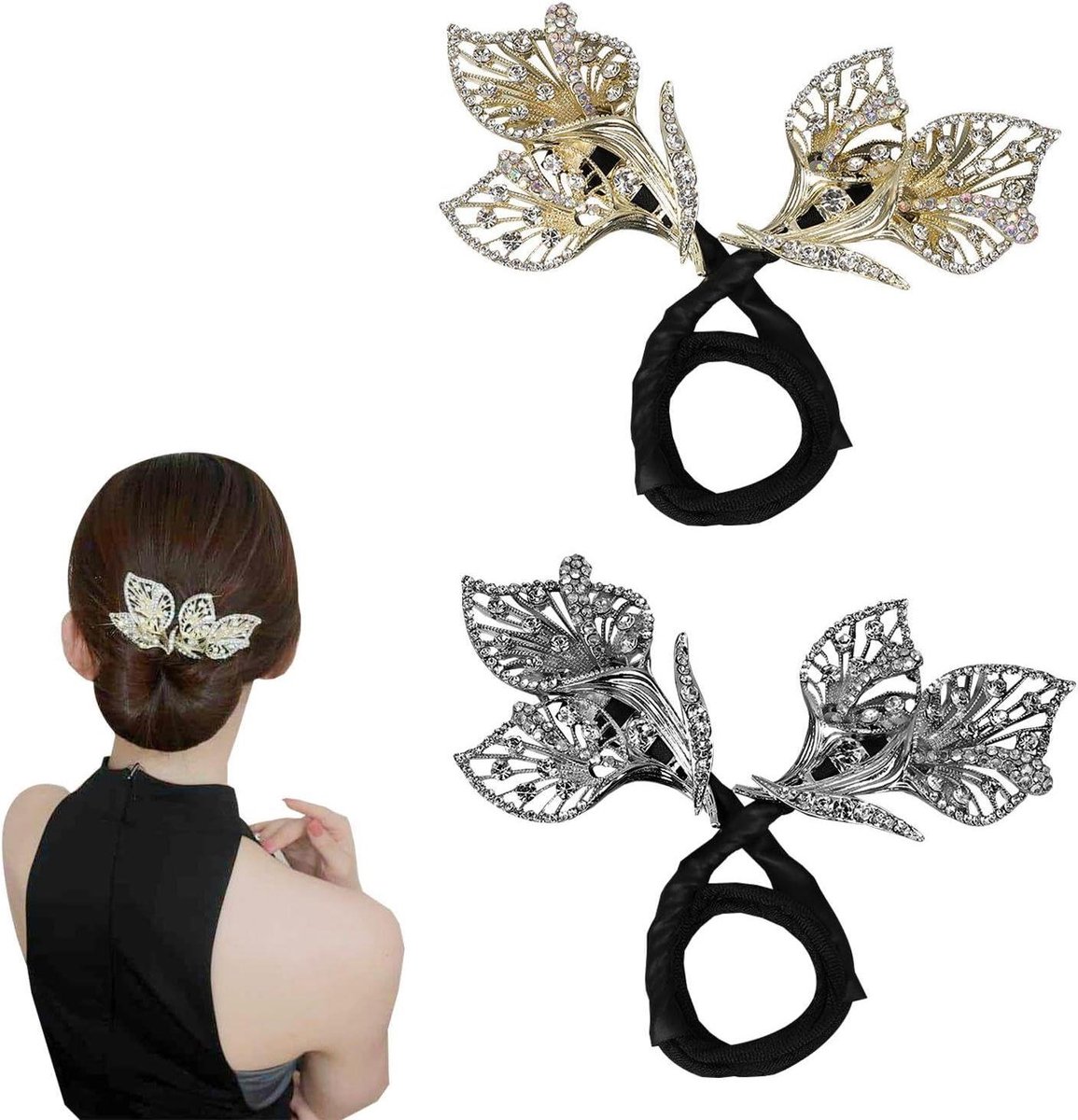 Bladvormige haaraccessoires set van 2 - strass, retro & elegant
