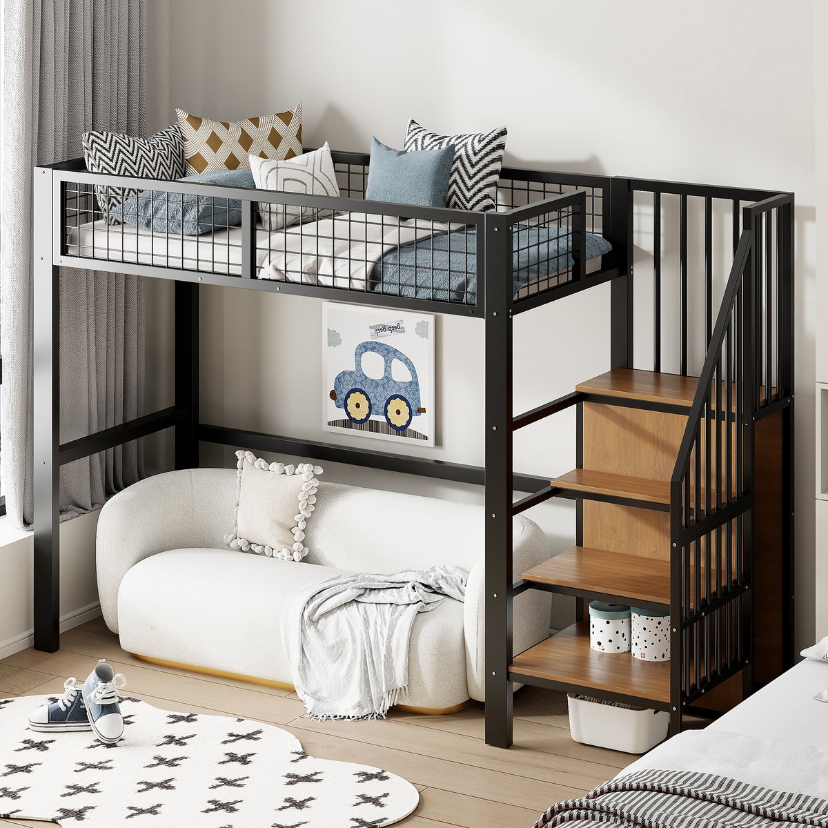 Wishdor – Hoogslaper 90x200 cm – Met Ladder & Kledingkast – Volledig Hekwerk – Strak & Com