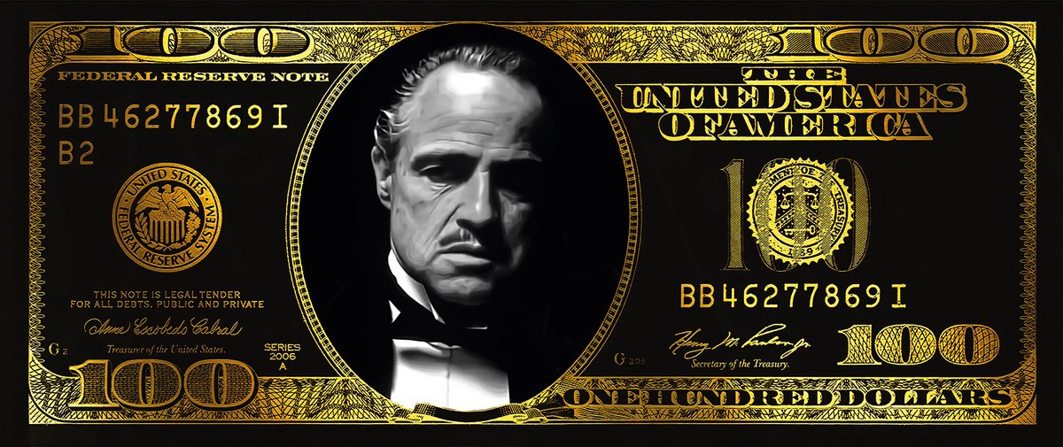 Plexiglas schilderij 160x70cm wanddecoratie "The Godfather Dollar gold" "wanddecoratie gangster" - "muurdecoratie woonkamer" - "canvas schilderij" - "interieurdesign" - "kunst aan de muur"